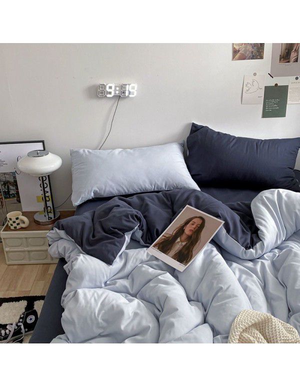Ins Scandinavian style simple double washing cotton bed four piece set mixed bed sheet quilt cover 4 dormitory three piece set