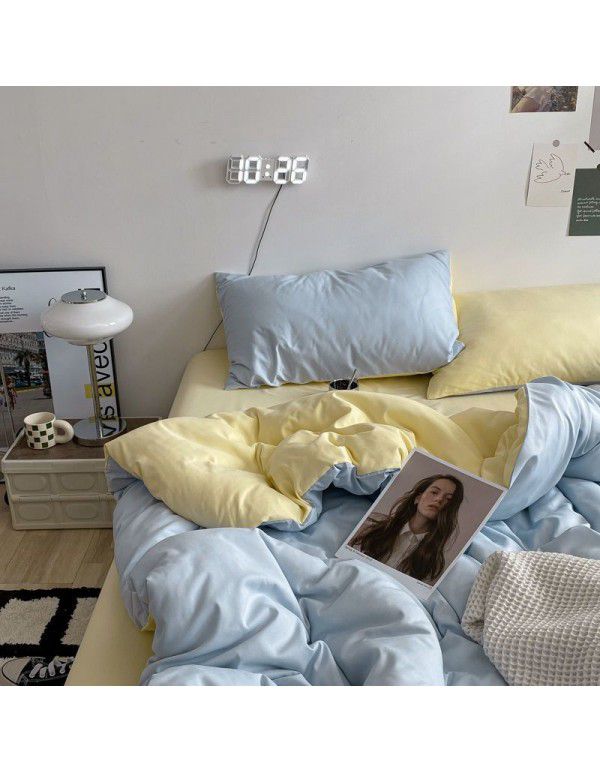 Ins Scandinavian style simple double washing cotton bed four piece set mixed bed sheet quilt cover 4 dormitory three piece set