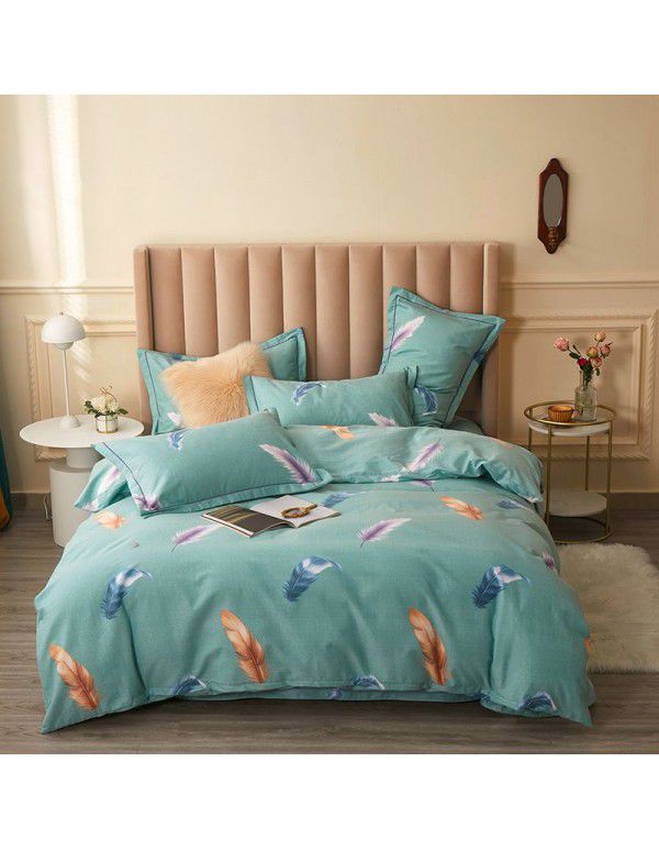Live broadcast goods All cotton thickened woolen four piece quilt cover in autumn and winter All cotton student three piece quilt cover