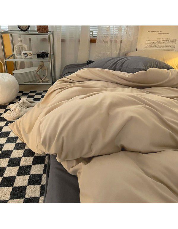 Simple mix and match solid color washed cotton four piece bed fitted sheet sheet quilt cover non dormitory bed article 3