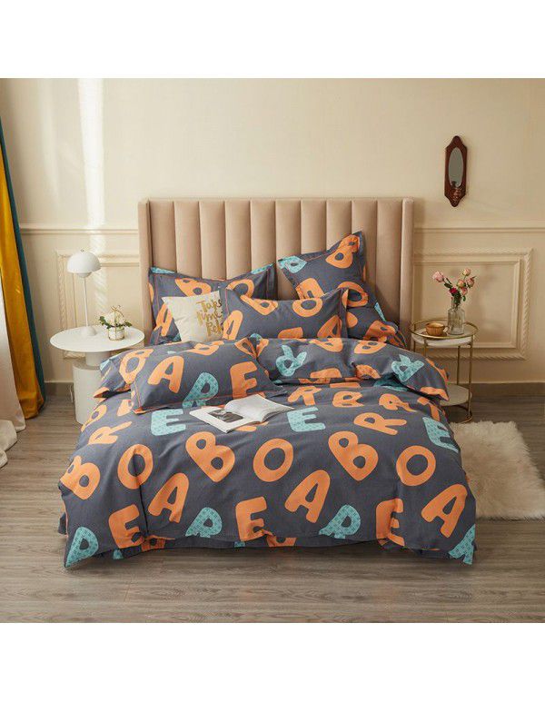Live broadcast goods All cotton thickened woolen four piece quilt cover in autumn and winter All cotton student three piece quilt cover