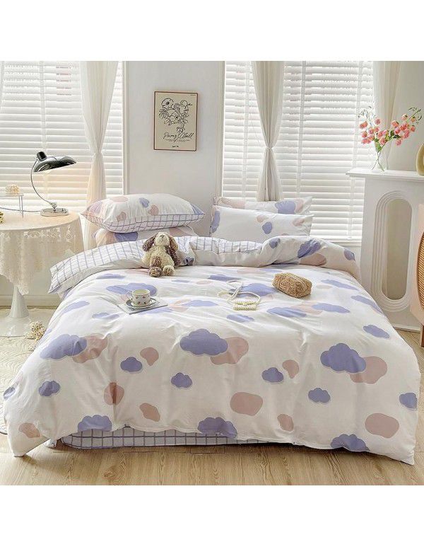 Hot selling ins Pastoral 60 Thread Count Cotton 4-Piece Set Printed Cotton Small Fresh Flat Sheet Quilt Cover Fitted Sheet Set Postage Package