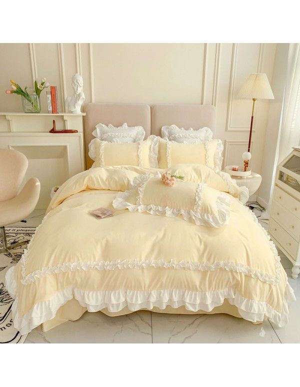 Korean Princess Wind Lolita 4-piece Spring and Autumn Dormitory Bedding Sheet and Quilt Cover Roman Cotton All Season Bedding Wholesale