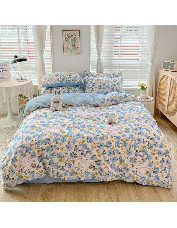 Ins wind small fresh cotton four piece cotton three piece bed sheet