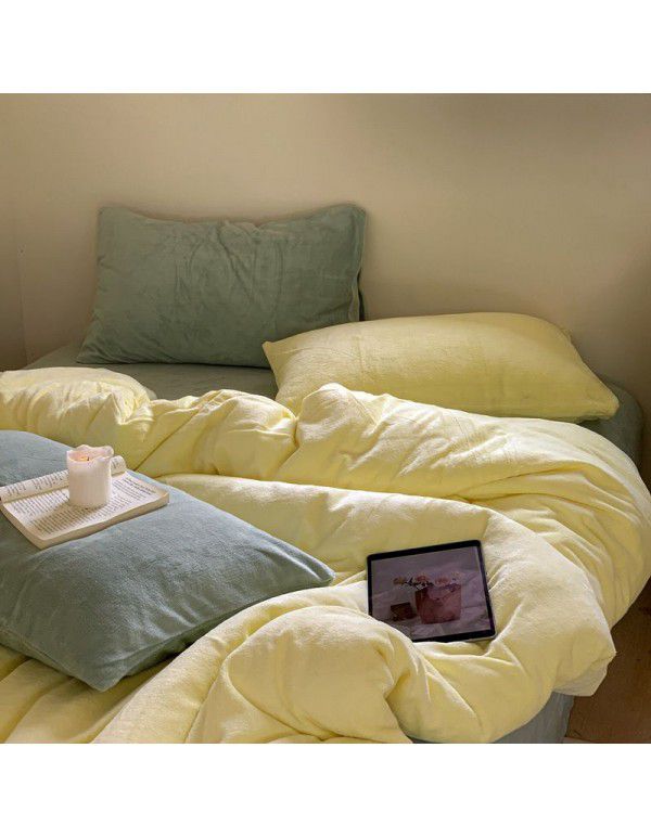 Little Red Book blogger recommends solid color mixed with milk wool four piece thick warm quilt cover coral wool bedspread ins