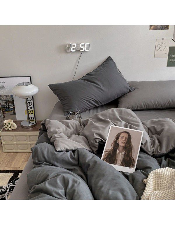 Ins Scandinavian style simple double washing cotton bed four piece set mixed bed sheet quilt cover 4 dormitory three piece set