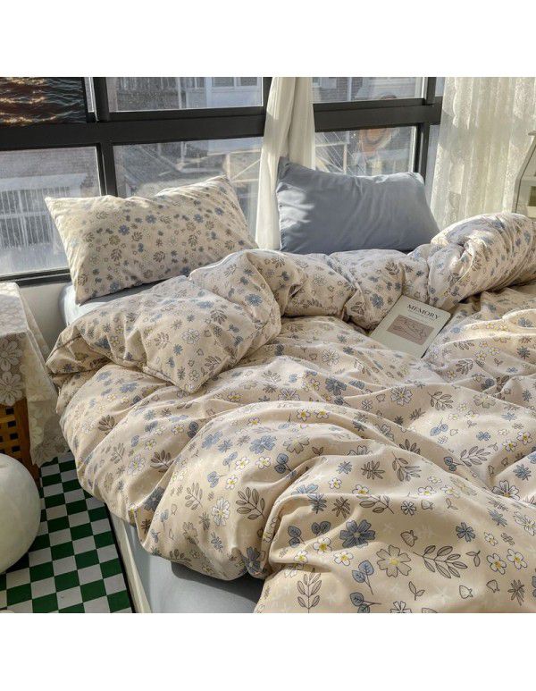 (Small Flowers Series) Nantong Four Piece Bedding Set Wholesale Factory Direct Sales Bedding Sheet, Quilt Cover, Fitted Sheet, Dormitory Three Piece Set