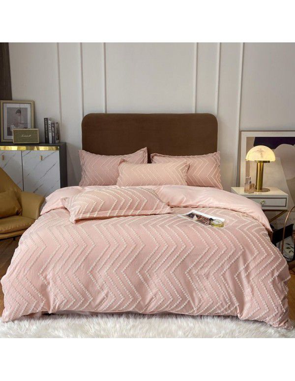 Nordic style four piece set Washed cut out bed sheet quilt cover Fitted sheet All season special price bedding wholesale