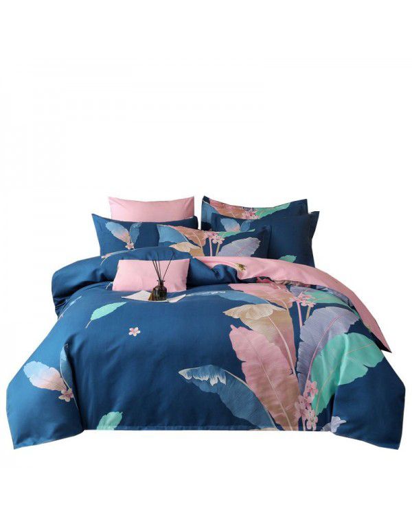 Wholesale thickened cotton matted four piece set spring and autumn cotton bed sheets and quilts, one piece of bedding