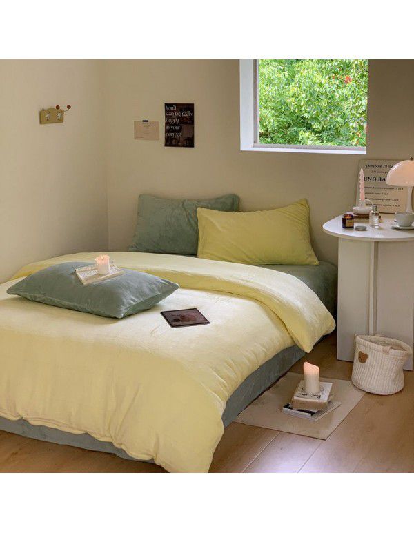 Little Red Book blogger recommends solid color mixed with milk wool four piece thick warm quilt cover coral wool bedspread ins