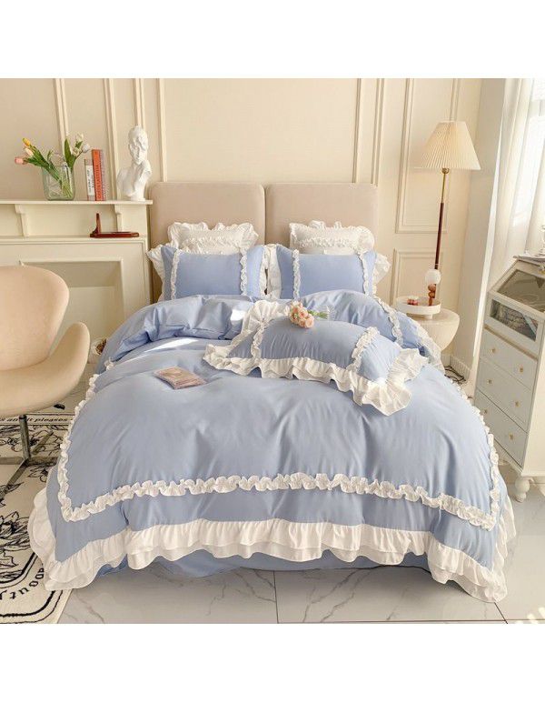 Korean Princess Wind Lolita 4-piece Spring and Autumn Dormitory Bedding Sheet and Quilt Cover Roman Cotton All Season Bedding Wholesale
