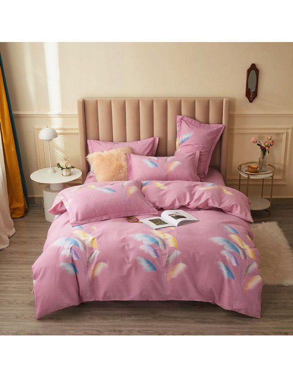Live broadcast goods All cotton thickened woolen four piece quilt cover in autumn and winter All cotton student three piece quilt cover
