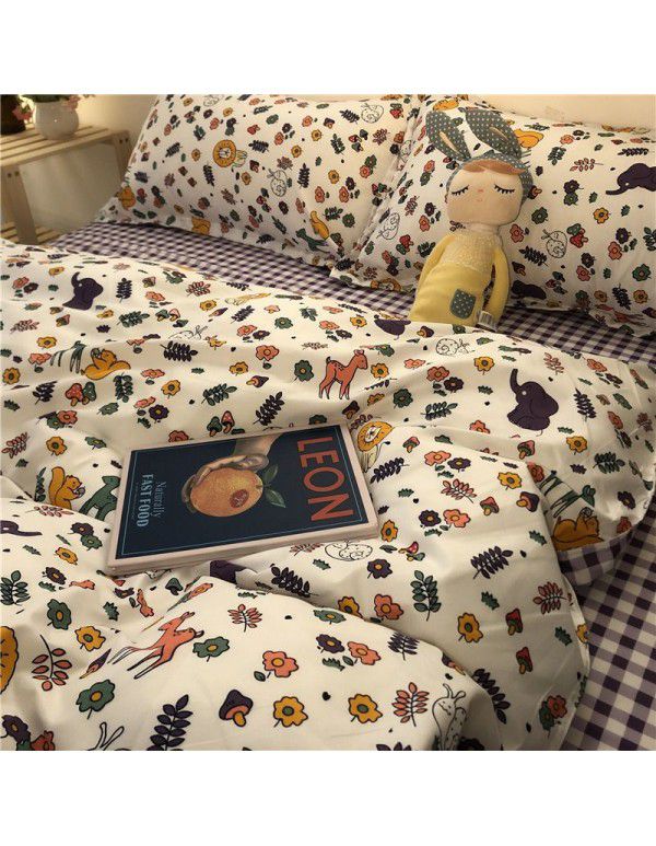 Factory direct sale cow black and white spot wash cotton four piece set ins simple nordic quilt cover 1.8 bed sheet for bed