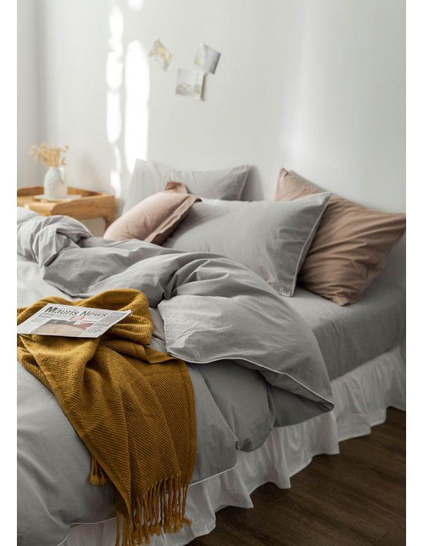 Exported to Japan 100% cotton spring and autumn four piece bedding, quilt cover, bed sheet, 100% cotton, solid color, fitted sheet set