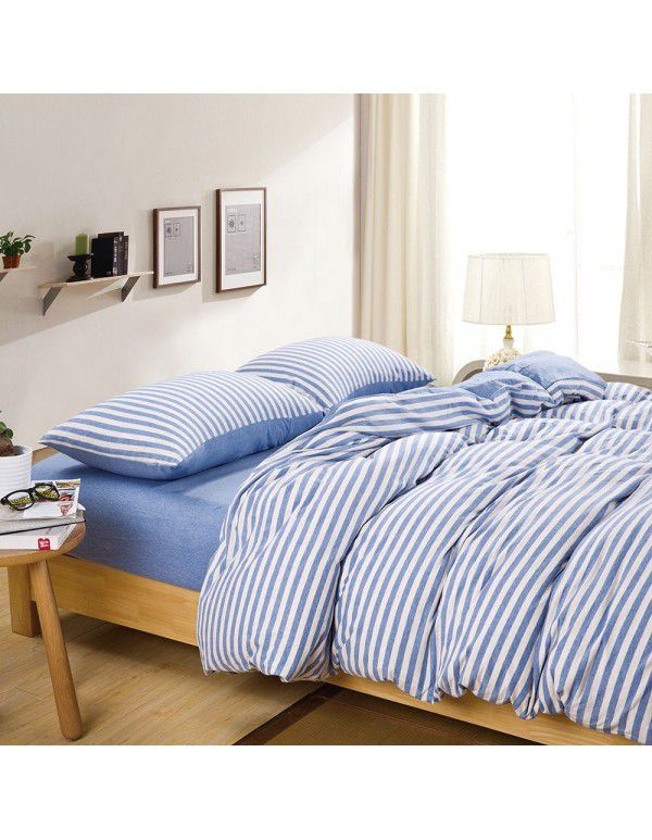 Quilt Cover Indian Cotton Knitted Cotton Quilt Cover Cotton Pillow Case Stripe Set Fitted Sheet Sheet Nantong Home Textile Wholesale