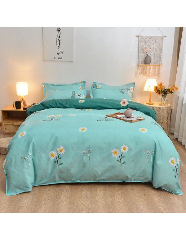 Wholesale thickened cotton matted four piece set spring and autumn cotton bed sheets and quilts, one piece of bedding
