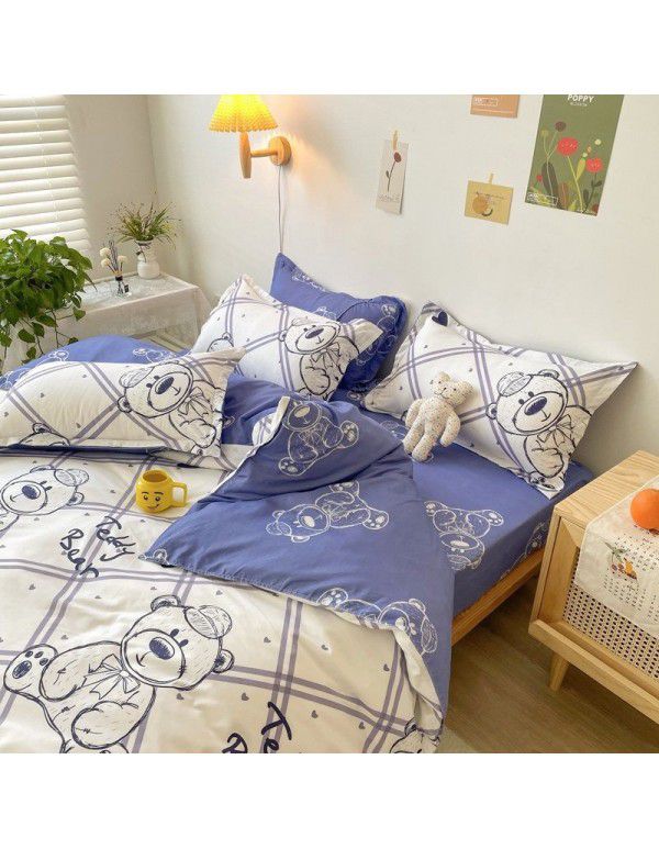 Spring and autumn bed four piece set summer sheet quilt cover Nordic quilt cover student dormitory bed three piece single bed