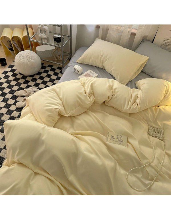 Simple mix and match solid color washed cotton four piece bed fitted sheet sheet quilt cover non dormitory bed article 3