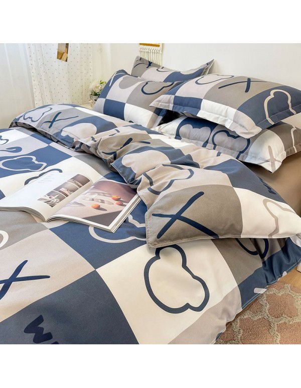 Korean version brushed single quilt cover single quilt quilt cover student dormitory washable cotton bed sheet women's four piece quilt cover
