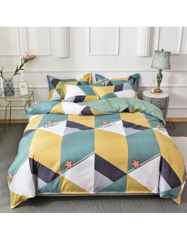 Wholesale thickened cotton matted four piece set spring and autumn cotton bed sheets and quilts, one piece of bedding