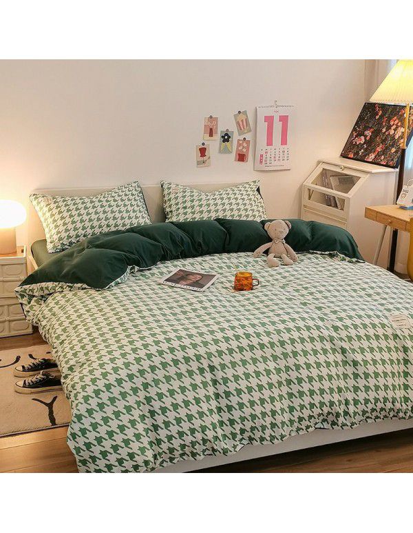 The manufacturer sells directly to Nordic simple spring and autumn wash cotton four piece single double light luxury dormitory bed sheet and quilt cover