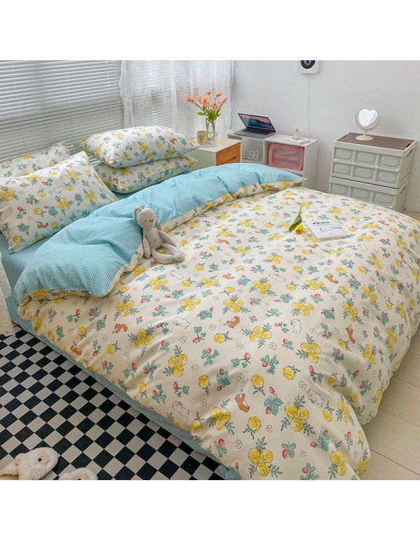 Wholesale of all cotton small fresh four piece sets of single and double student dormitories, all cotton printed sheets, quilt covers, gifts, three piece sets