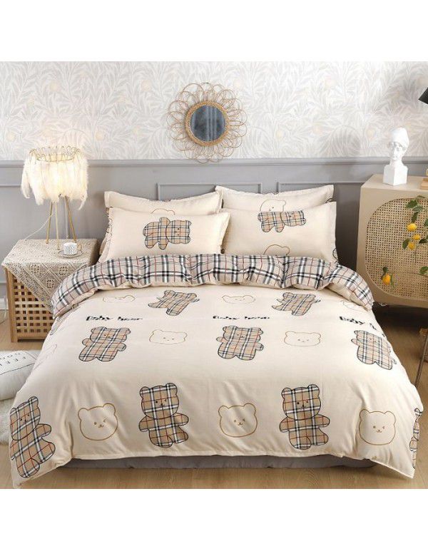 Wholesale thickened cotton matted four piece set spring and autumn cotton bed sheets and quilts, one piece of bedding