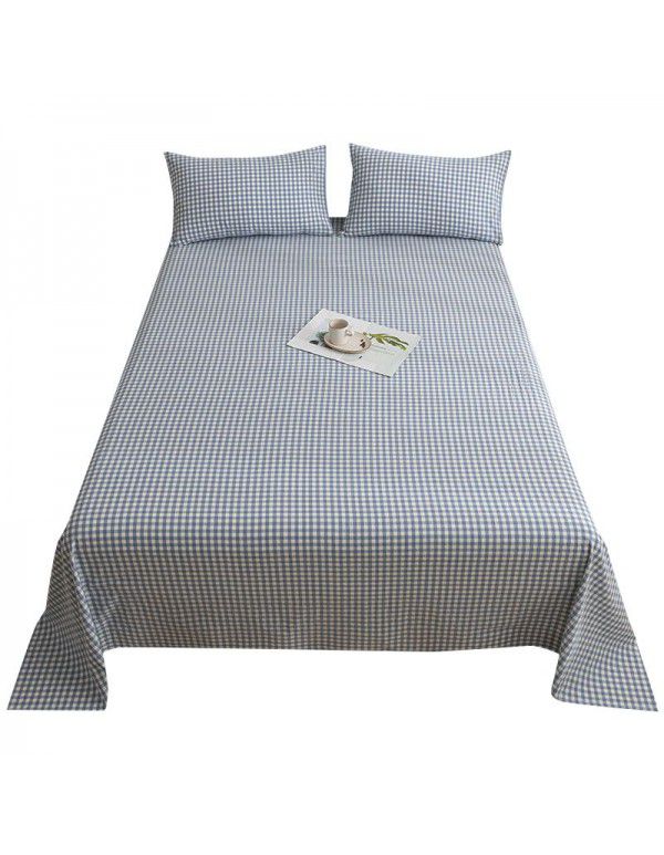 Japanese 100% cotton washable cotton bed sheet single piece summer cotton single dormitory quilt sheet plaid pillow case three piece set