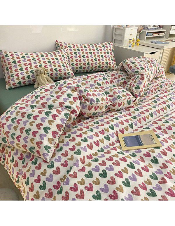  spring new ins cartoon pure cotton bedding four piece cotton children's sheet quilt cover three piece set