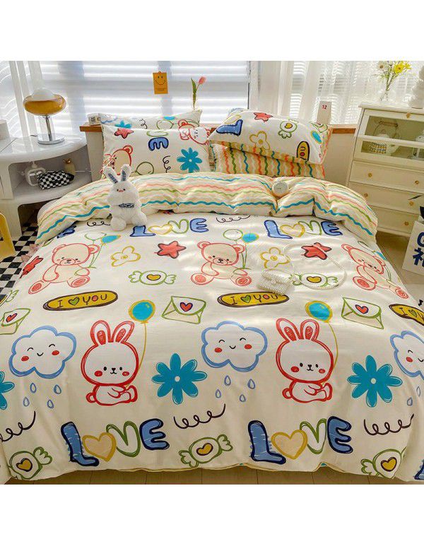 Hot selling ins Pastoral 60 Thread Count Cotton 4-Piece Set Printed Cotton Small Fresh Flat Sheet Quilt Cover Fitted Sheet Set Postage Package