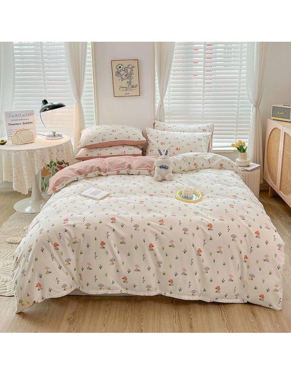 Hot selling ins Pastoral 60 Thread Count Cotton 4-Piece Set Printed Cotton Small Fresh Flat Sheet Quilt Cover Fitted Sheet Set Postage Package