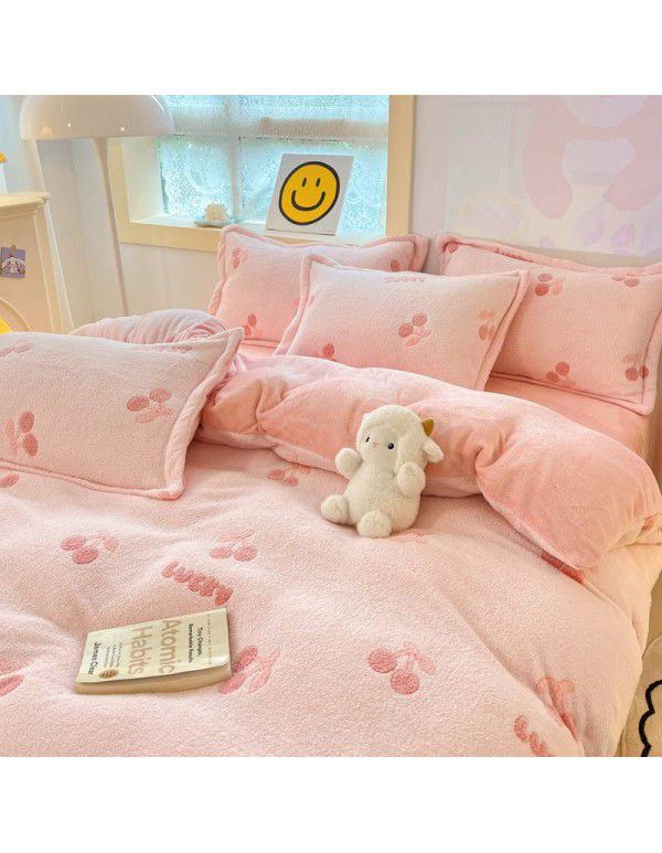 Milk velvet winter warm Farai velvet 4-piece set thickened coral velvet female bedding double-sided velvet quilt cover sheet