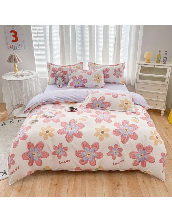Wholesale thickened cotton matted four piece set spring and autumn cotton bed sheets and quilts, one piece of bedding