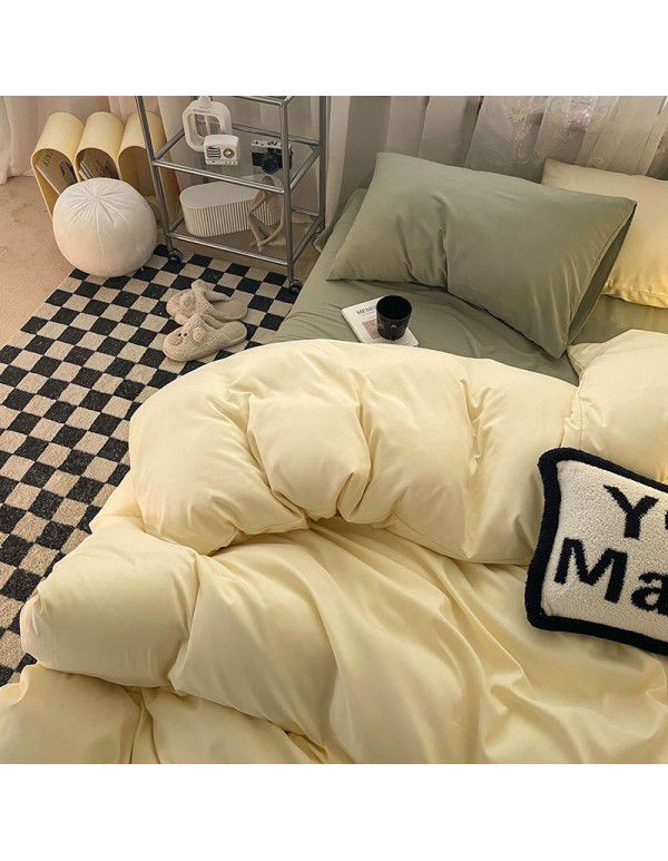 Simple mix and match solid color washed cotton four piece bed fitted sheet sheet quilt cover non dormitory bed article 3