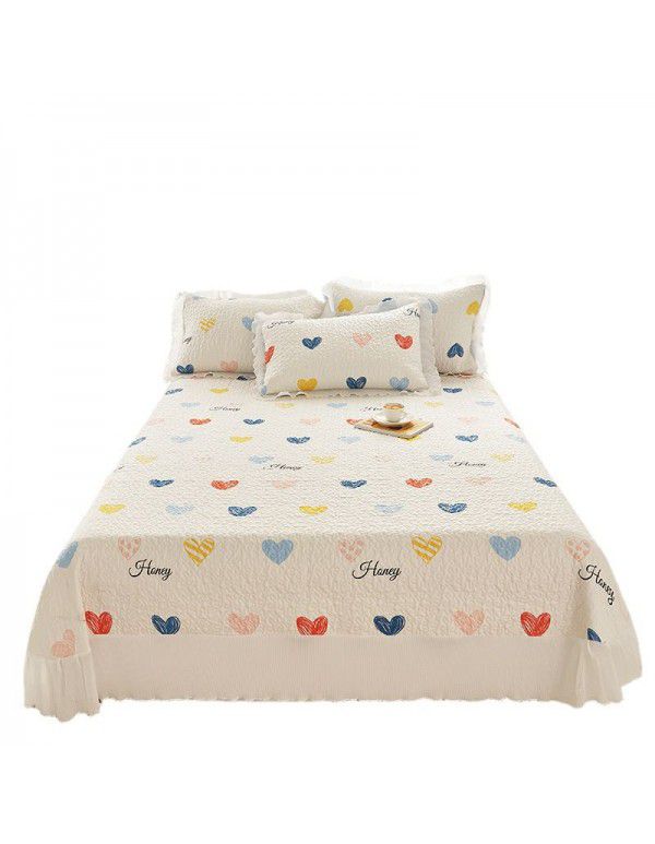 Small fresh printed bed cover with cotton chiffon lace bed cover bedspread single piece all-purpose bed cover kit wholesale