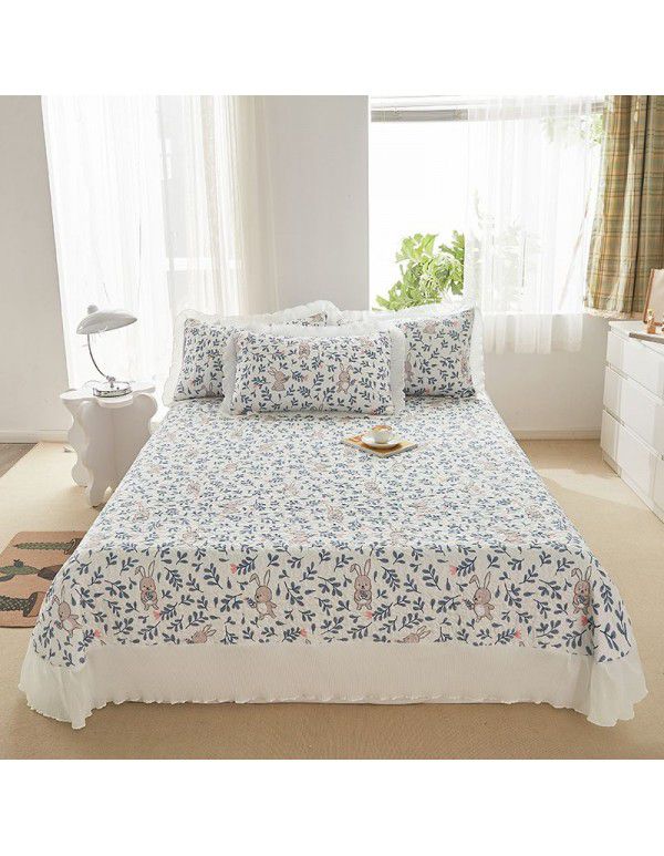 Small fresh printed bed cover with cotton chiffon lace bed cover bedspread single piece all-purpose bed cover kit wholesale