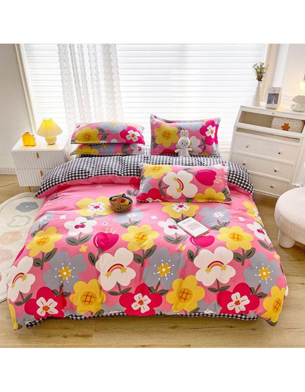 Plant cashmere four piece bed sheet and quilt cover three piece gift group purchase wholesale factory direct sale aloe cotton four piece set