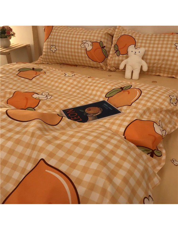 Factory direct sale cow black and white spot wash cotton four piece set ins simple nordic quilt cover 1.8 bed sheet for bed
