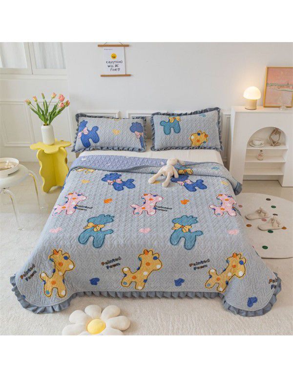 Live broadcast new milk pile bed cover three piece set, cotton mixed thick pile bed sheet, lace cover blanket, wholesale and distribution
