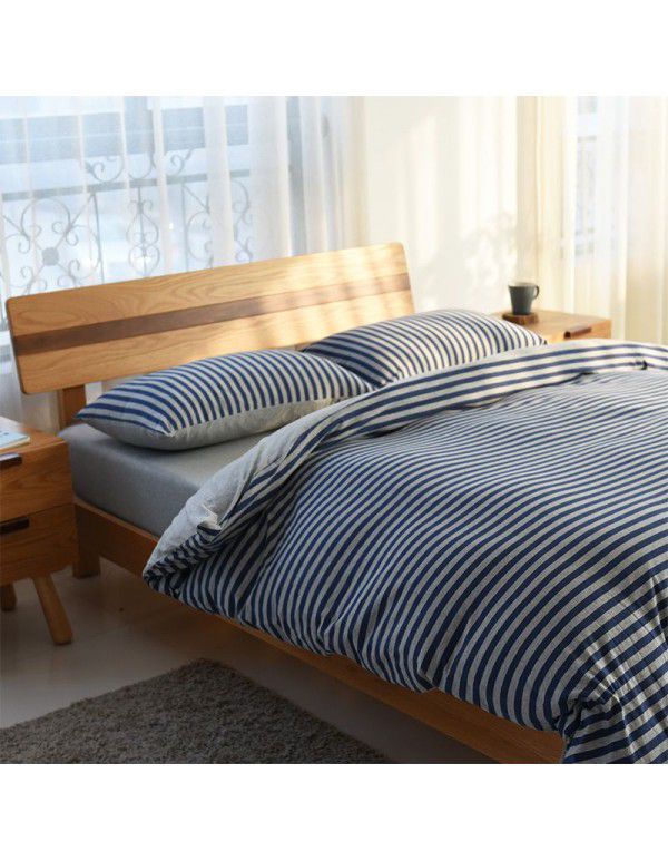Quilt Cover Indian Cotton Knitted Cotton Quilt Cover Cotton Pillow Case Stripe Set Fitted Sheet Sheet Nantong Home Textile Wholesale