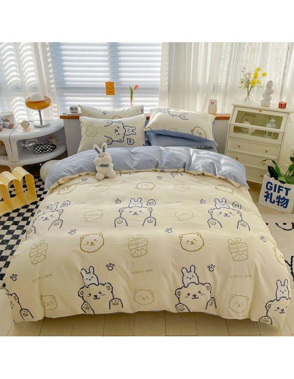 Hot selling ins Pastoral 60 Thread Count Cotton 4-Piece Set Printed Cotton Small Fresh Flat Sheet Quilt Cover Fitted Sheet Set Postage Package