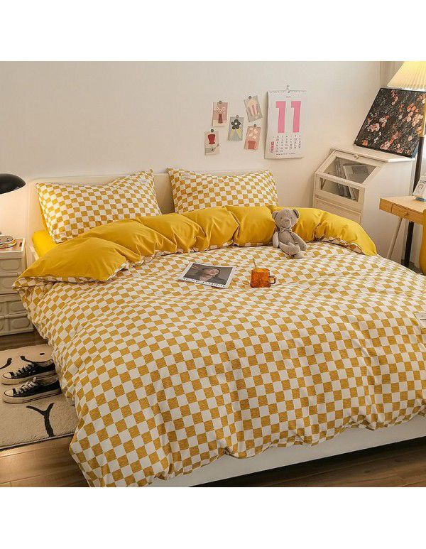 The manufacturer sells directly to Nordic simple spring and autumn wash cotton four piece single double light luxury dormitory bed sheet and quilt cover