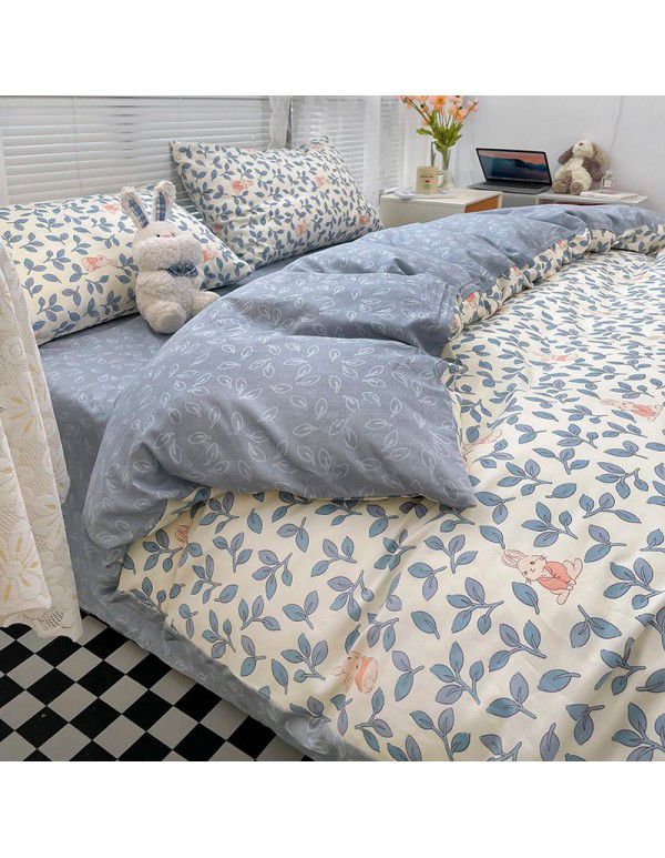 Wholesale of all cotton small fresh four piece sets of single and double student dormitories, all cotton printed sheets, quilt covers, gifts, three piece sets