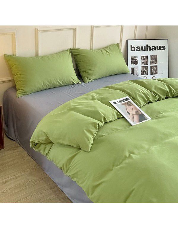 Ins style simple four piece set solid color washed cotton student dormitory three piece bed sheet quilt cover bedding wholesale