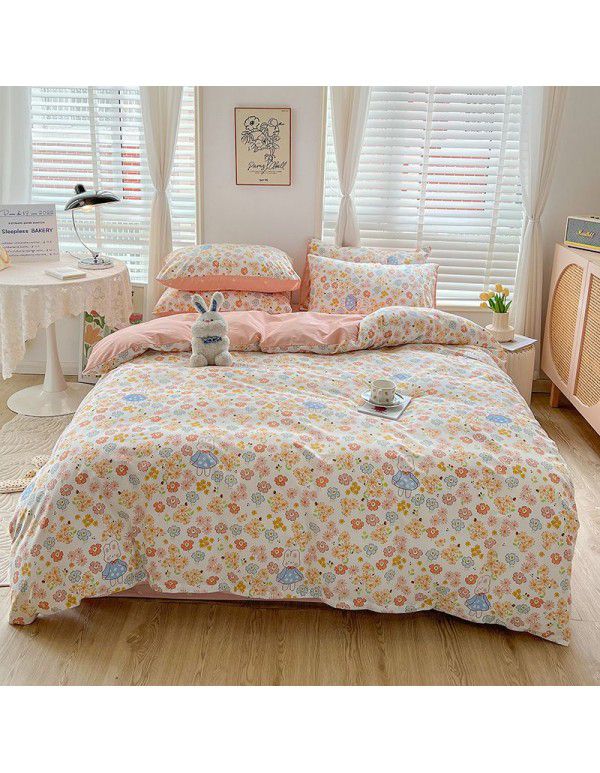 Ins wind small fresh cotton four piece cotton three piece bed sheet