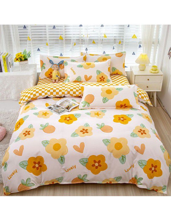 Wholesale thickened cotton matted four piece set spring and autumn cotton bed sheets and quilts, one piece of bedding