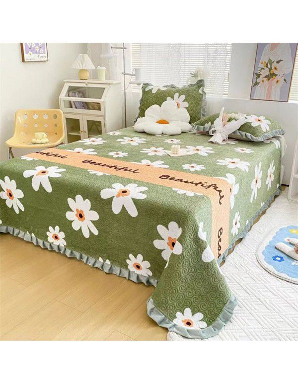 Autumn and winter thickened milk velvet bed cover quilted warm bed sheet crystal velvet blanket machine washable one hair substitute