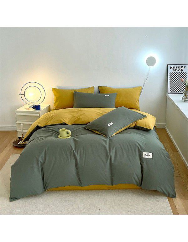 New Four Piece Set Four Season Student Three Piece Set Solid Color Fitted Sheet Double Duvet Cover