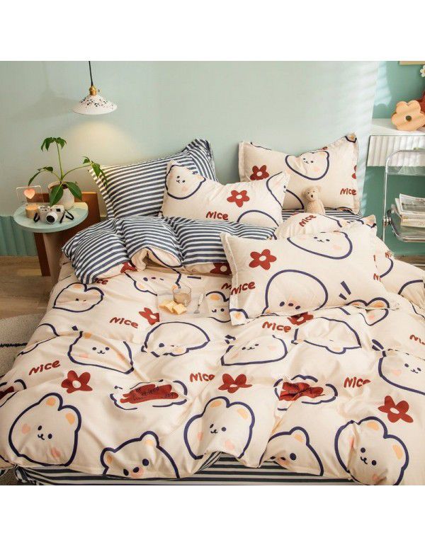 Spring and autumn bed four piece set summer sheet quilt cover Nordic quilt cover student dormitory bed three piece single bed