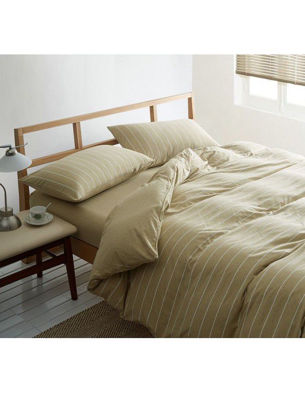 Quilt Cover Indian Cotton Knitted Cotton Quilt Cover Cotton Pillow Case Stripe Set Fitted Sheet Sheet Nantong Home Textile Wholesale